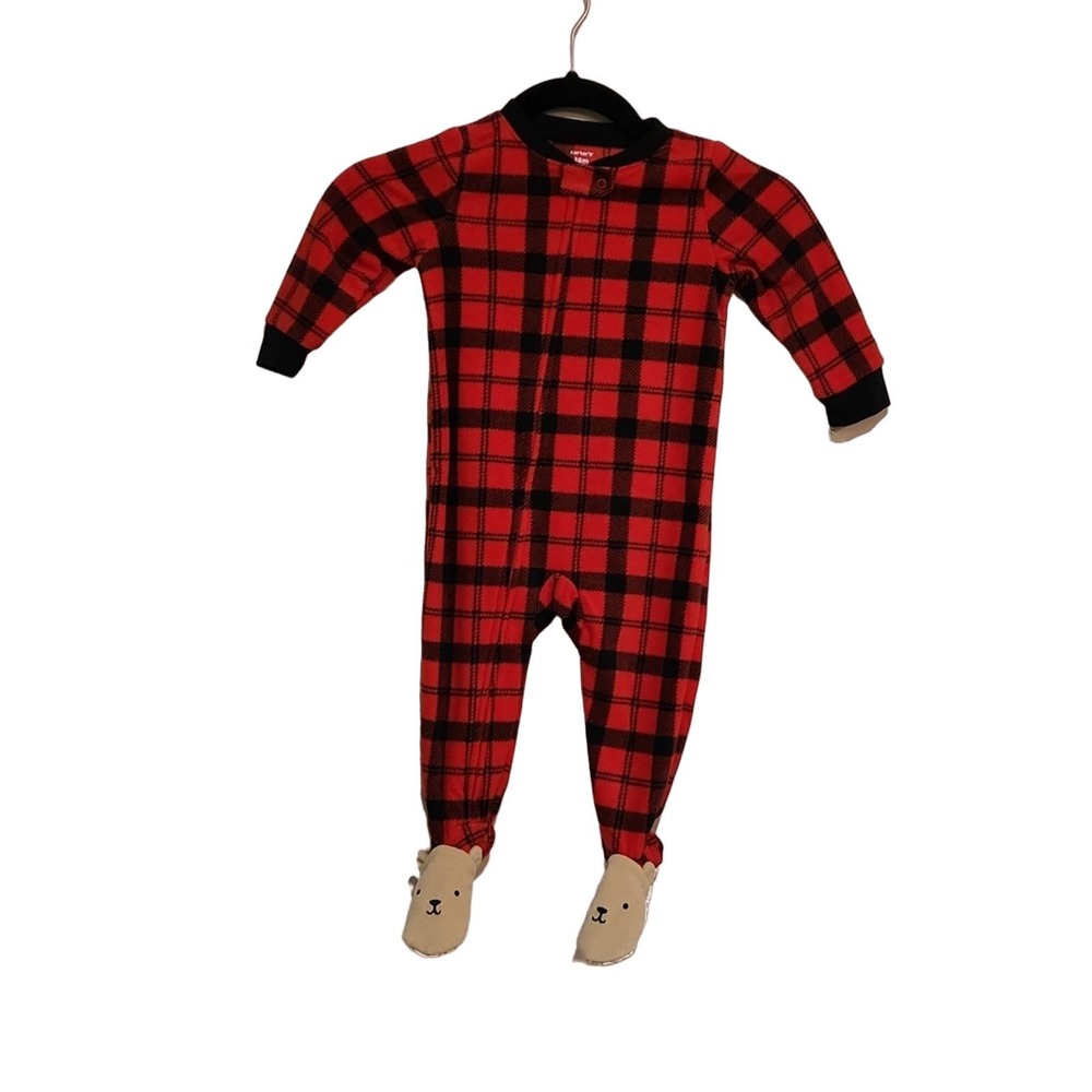 Buffalo Plaid Onesie Red & Black With Reindeer Feet Size 18 MOS NWT